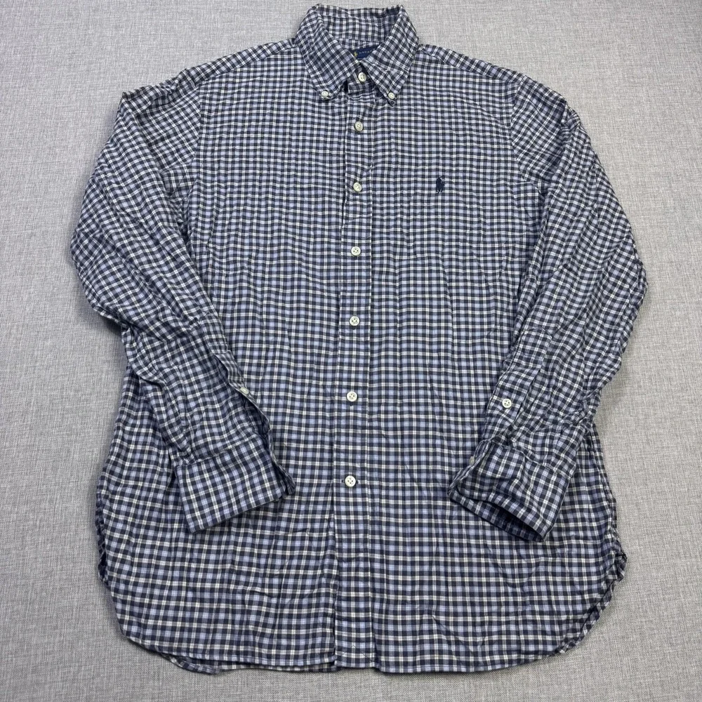 Ralph Lauren Button-Down Shirt Mens Medium Blue Check Long Sleeve Classic Fit